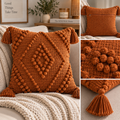 Rust Orange Handmade Tufted Pillow